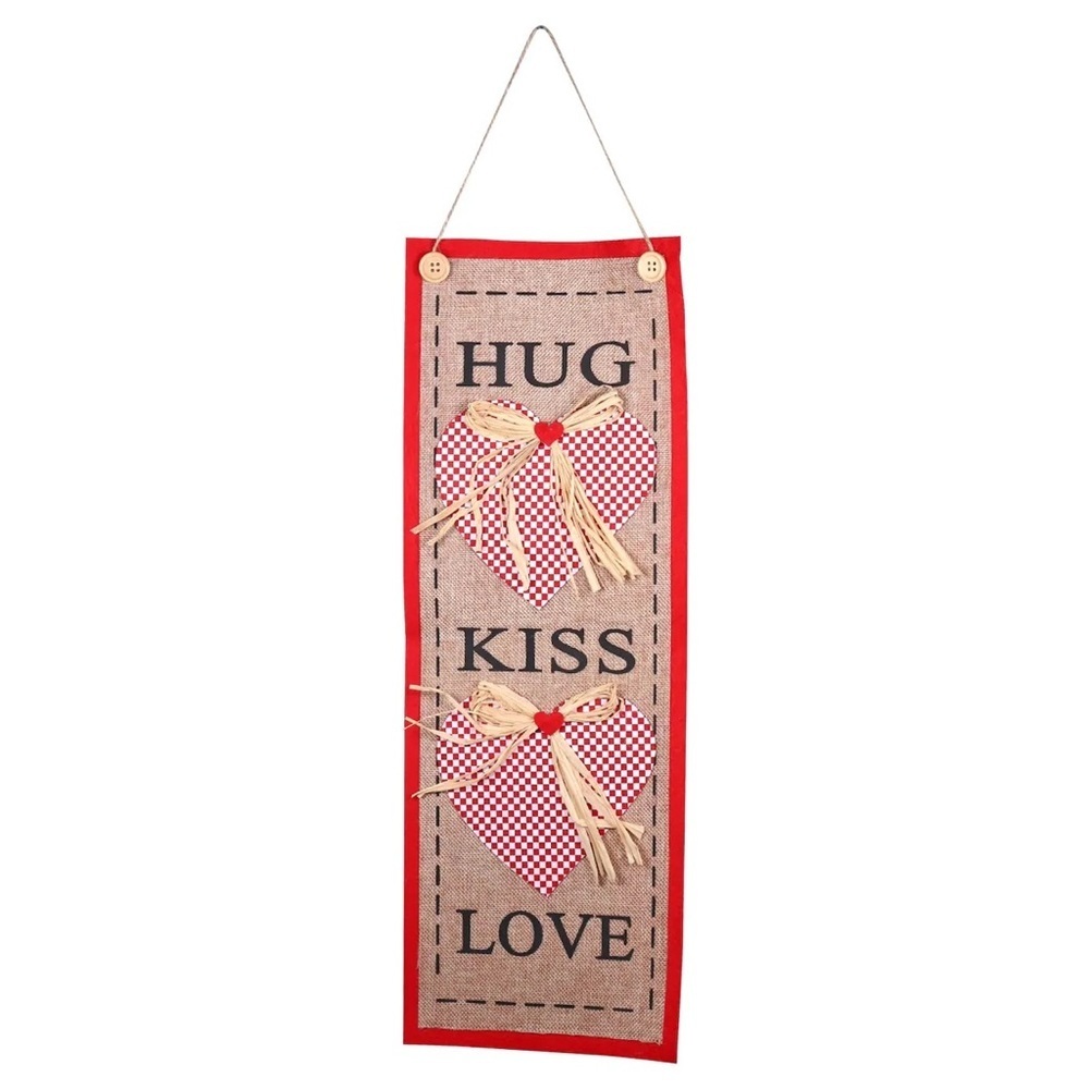 NWT Crafted Valentine Banners, Felt and Burlap Materials  “Hugs Kiss Love” Sign